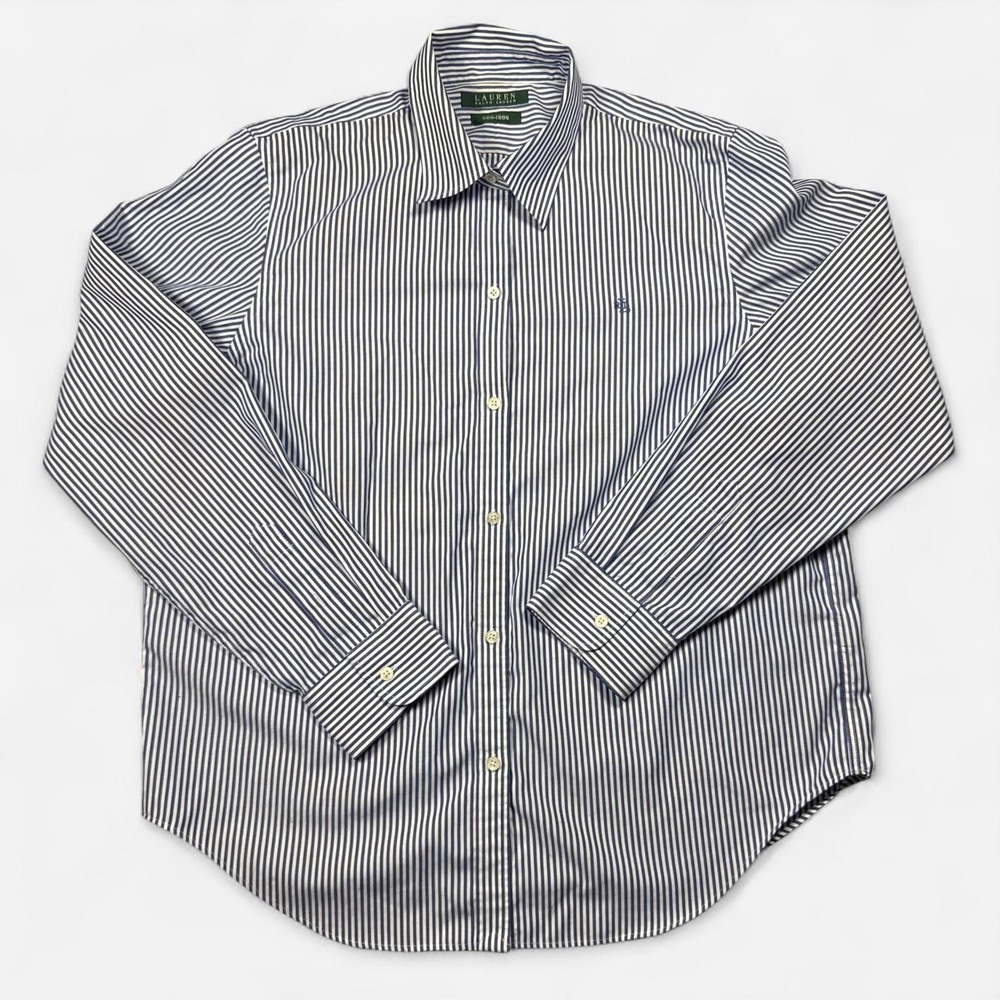 Lauren Ralph Lauren white & blue striped button-up shirt, no size tag